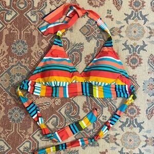 Anne Cole Multicolor Striped Halter Bikini Top in Teal, Coral and Navy